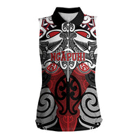 Personalised Maori Ngapuhi Women Sleeveless Polo Shirt Silver Fern Kowhaiwhai Art LT01 Female Red - Polynesian Pride