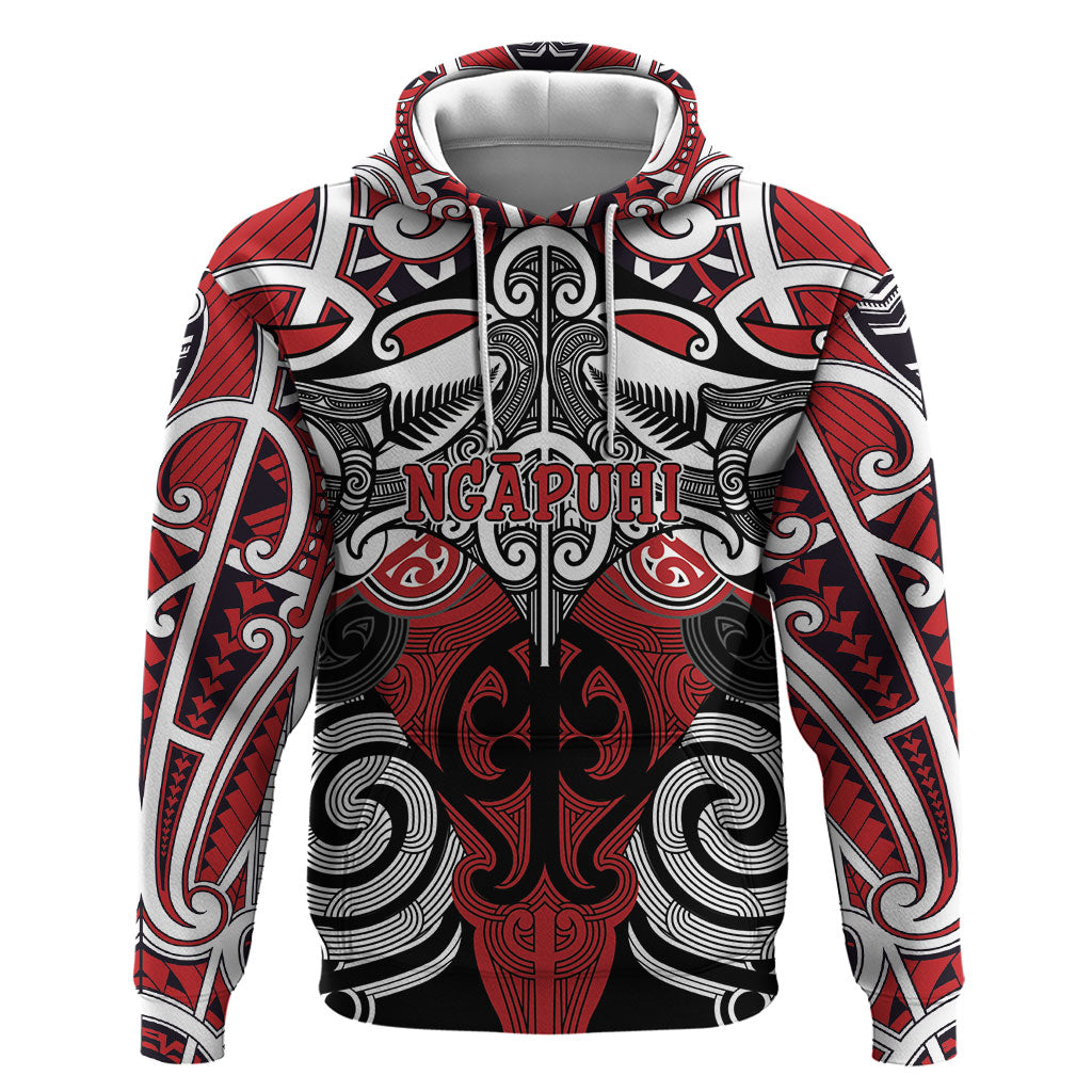 Personalised Maori Ngapuhi Zip Hoodie Silver Fern Kowhaiwhai Art LT01 Pullover Hoodie Red - Polynesian Pride
