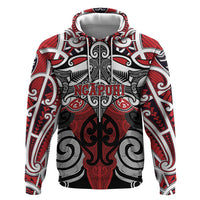 Personalised Maori Ngapuhi Zip Hoodie Silver Fern Kowhaiwhai Art LT01 Pullover Hoodie Red - Polynesian Pride