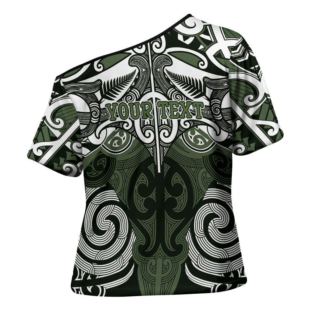 Personalised Maori Ngati Awa Cross Shoulder Shirt Silver Fern Kowhaiwhai Art LT01 - Polynesian Pride
