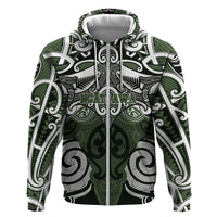 Personalised Maori Ngati Awa Hoodie Silver Fern Kowhaiwhai Art LT01 Zip Hoodie Green - Polynesian Pride