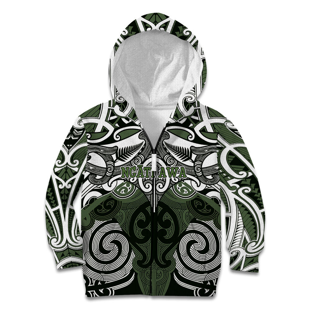 Personalised Maori Ngati Awa Kid Hoodie Silver Fern Kowhaiwhai Art LT01 Zip Hoodie Green - Polynesian Pride