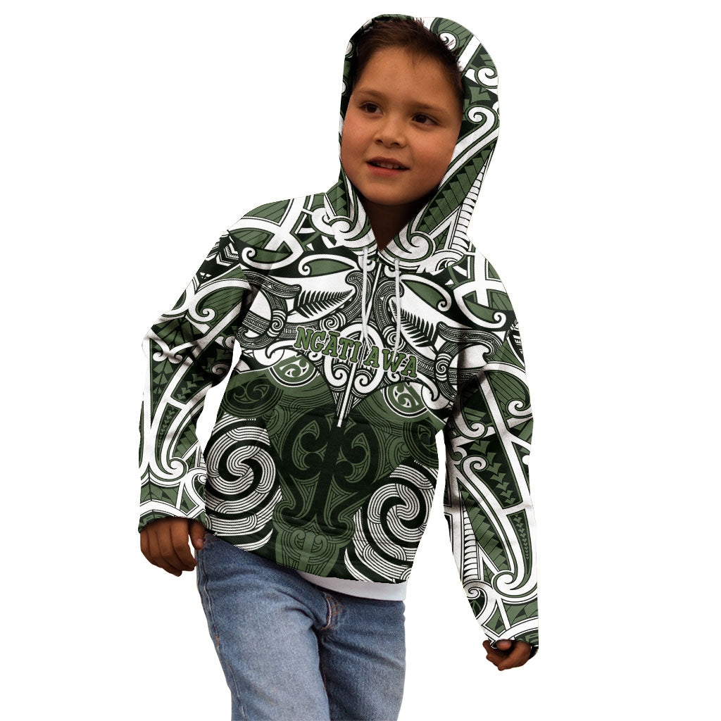 Personalised Maori Ngati Awa Kid Hoodie Silver Fern Kowhaiwhai Art LT01 - Polynesian Pride