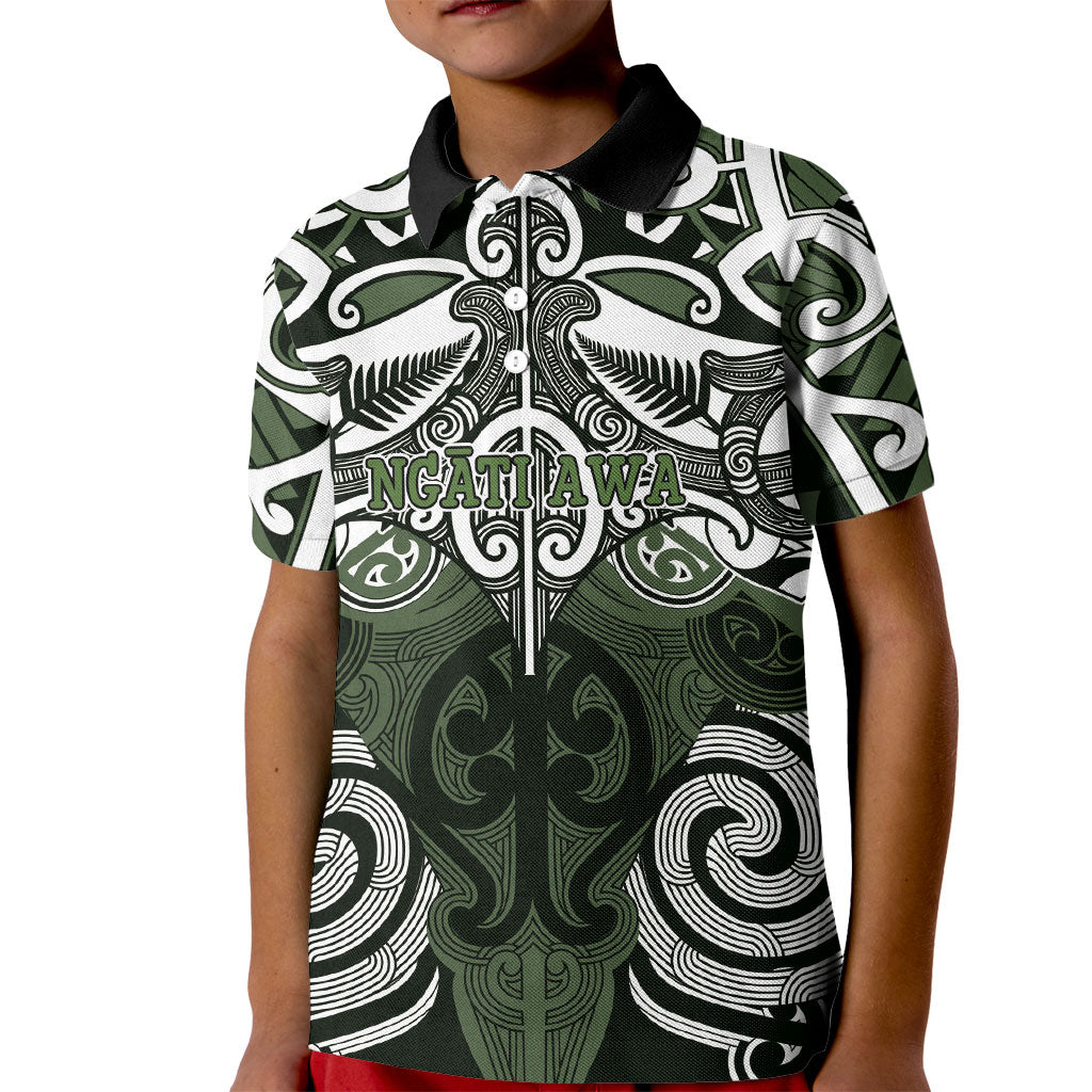 Personalised Maori Ngati Awa Kid Polo Shirt Silver Fern Kowhaiwhai Art LT01 Kid Green - Polynesian Pride