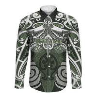 Personalised Maori Ngati Awa Long Sleeve Button Shirt Silver Fern Kowhaiwhai Art LT01 Unisex Green - Polynesian Pride