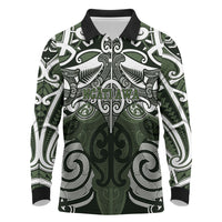 Personalised Maori Ngati Awa Long Sleeve Polo Shirt Silver Fern Kowhaiwhai Art LT01 Green - Polynesian Pride