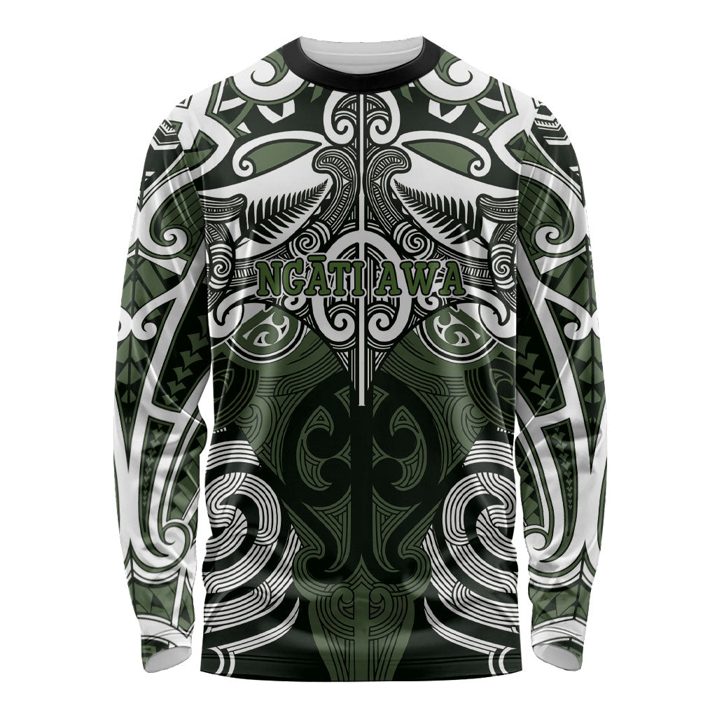 Personalised Maori Ngati Awa Long Sleeve Shirt Silver Fern Kowhaiwhai Art LT01 Unisex Green - Polynesian Pride
