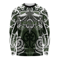 Personalised Maori Ngati Awa Long Sleeve Shirt Silver Fern Kowhaiwhai Art LT01 Unisex Green - Polynesian Pride