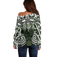 Personalised Maori Ngati Awa Off Shoulder Sweater Silver Fern Kowhaiwhai Art LT01 - Polynesian Pride