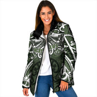 Personalised Maori Ngati Awa Padded Jacket Silver Fern Kowhaiwhai Art LT01 Women Green - Polynesian Pride