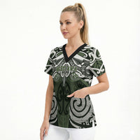 Personalised Maori Ngati Awa Scrub Top Silver Fern Kowhaiwhai Art LT01 - Polynesian Pride