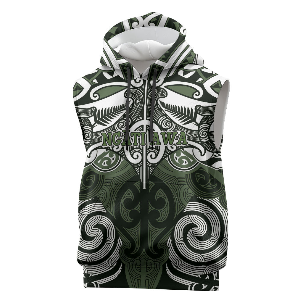 Personalised Maori Ngati Awa Sleeveless Hoodie Silver Fern Kowhaiwhai Art LT01 Green - Polynesian Pride