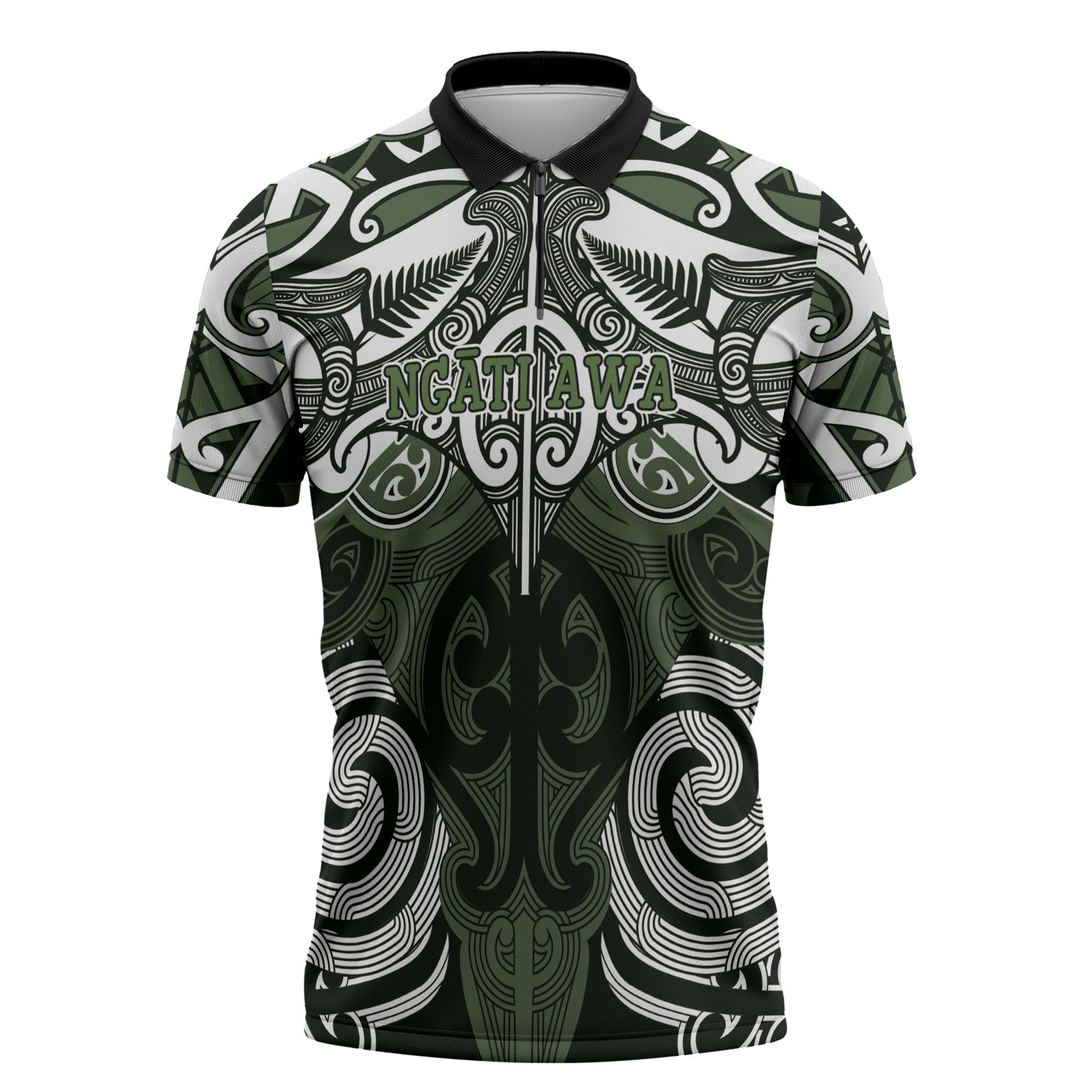 Personalised Maori Ngati Awa Zipper Polo Shirt Silver Fern Kowhaiwhai Art LT01 Green - Polynesian Pride