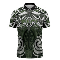 Personalised Maori Ngati Awa Zipper Polo Shirt Silver Fern Kowhaiwhai Art LT01 Green - Polynesian Pride