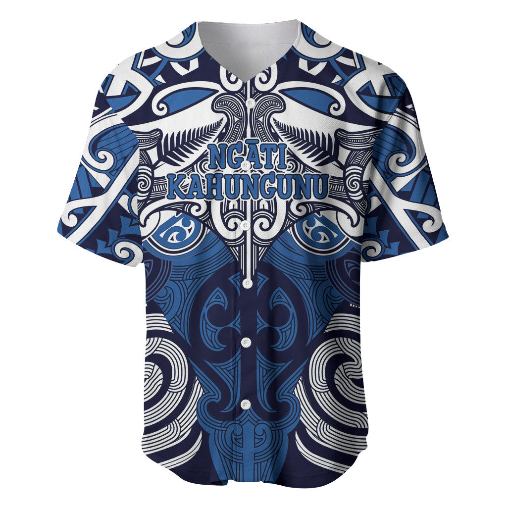 Personalised Maori Ngati Kahungunu Baseball Jersey Silver Fern Kowhaiwhai Art LT01 Blue - Polynesian Pride