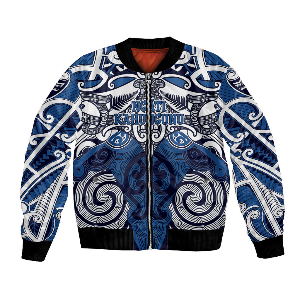 Personalised Maori Ngati Kahungunu Bomber Jacket Silver Fern Kowhaiwhai Art LT01 Unisex Blue - Polynesian Pride