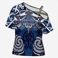 Personalised Maori Ngati Kahungunu Cross Shoulder Shirt Silver Fern Kowhaiwhai Art LT01 Female Blue - Polynesian Pride