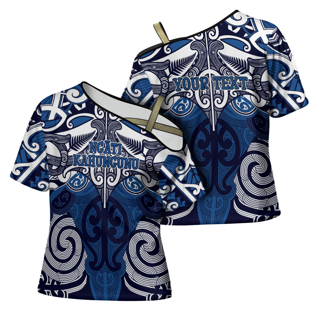 Personalised Maori Ngati Kahungunu Cross Shoulder Shirt Silver Fern Kowhaiwhai Art LT01 - Polynesian Pride