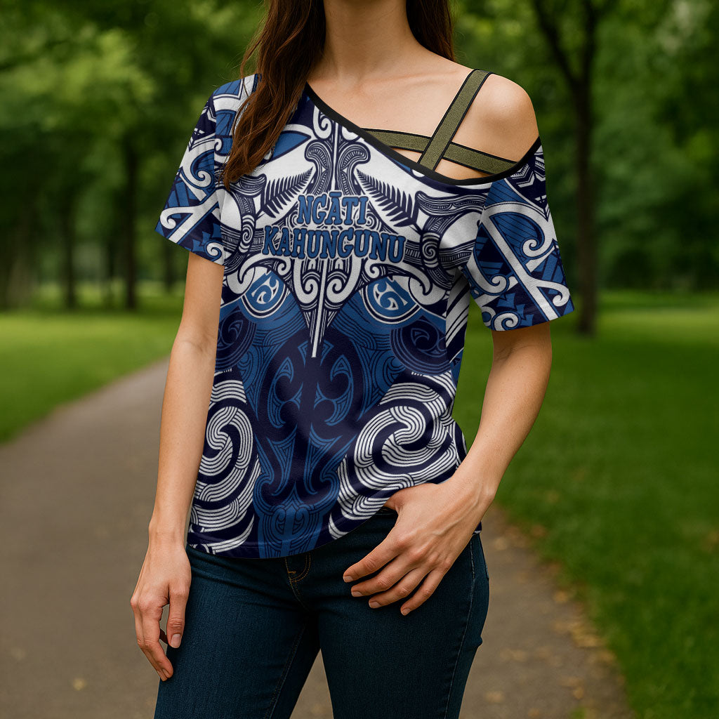 Personalised Maori Ngati Kahungunu Cross Shoulder Shirt Silver Fern Kowhaiwhai Art LT01 - Polynesian Pride