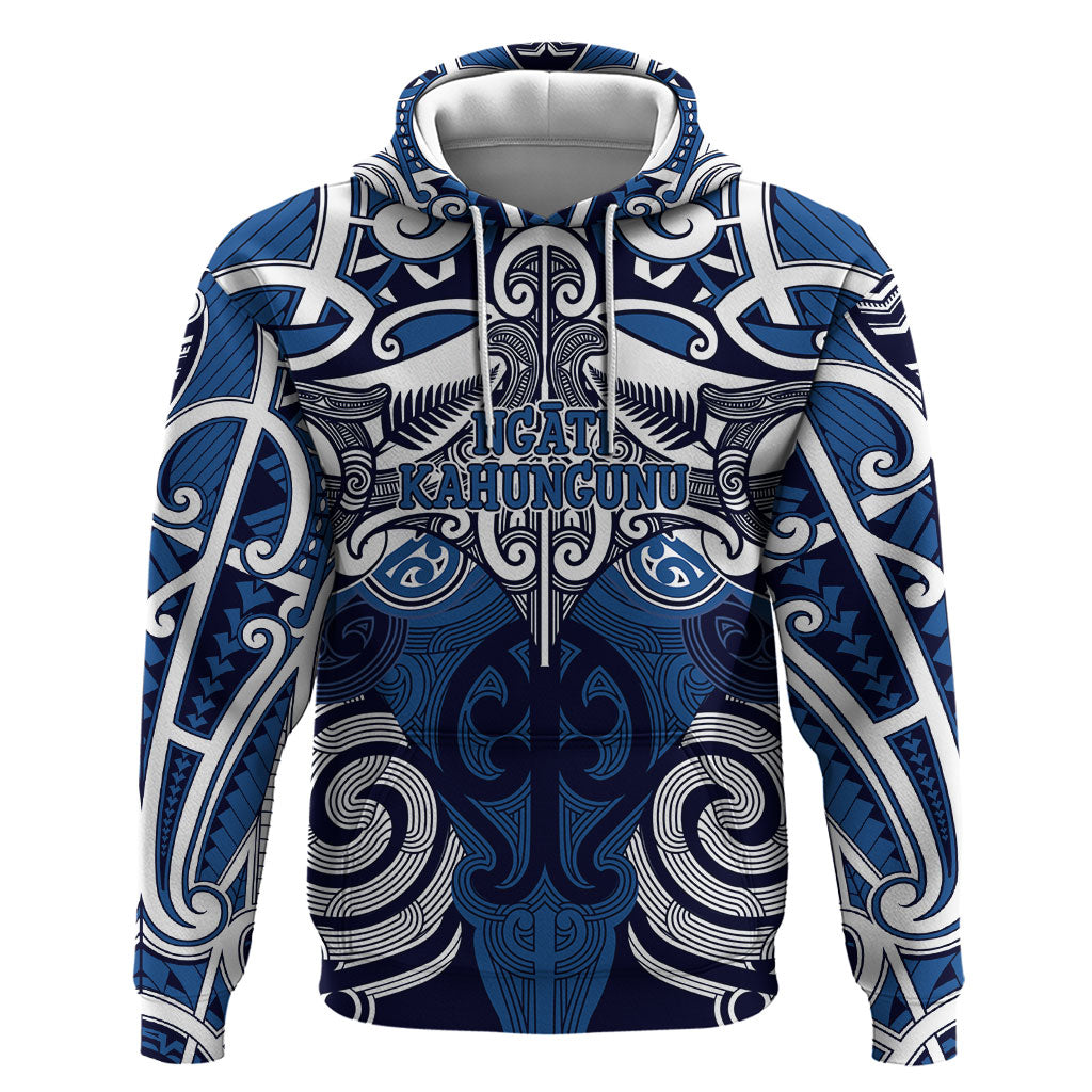 Personalised Maori Ngati Kahungunu Hoodie Silver Fern Kowhaiwhai Art LT01 Pullover Hoodie Blue - Polynesian Pride