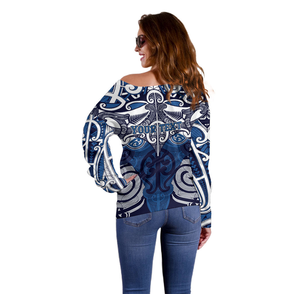 Personalised Maori Ngati Kahungunu Off Shoulder Sweater Silver Fern Kowhaiwhai Art LT01 - Polynesian Pride