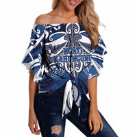 Personalised Maori Ngati Kahungunu Off Shoulder Wrap Waist Top Silver Fern Kowhaiwhai Art LT01 Blue - Polynesian Pride