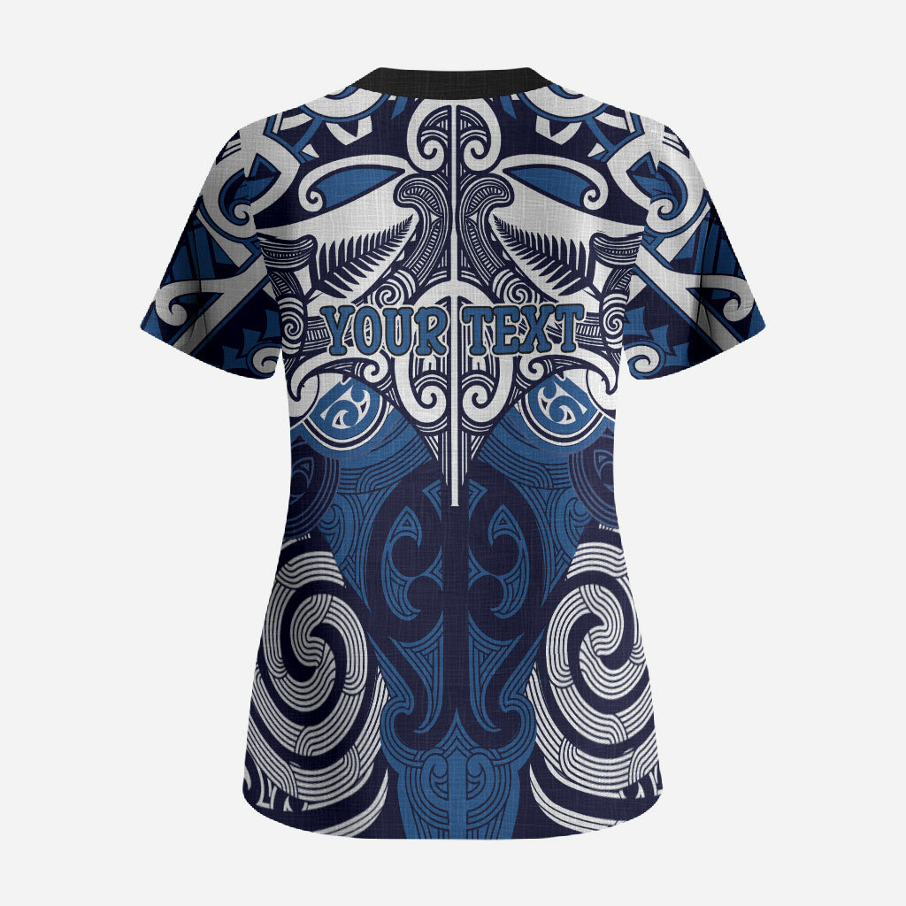 Personalised Maori Ngati Kahungunu Scrub Top Silver Fern Kowhaiwhai Art LT01 - Polynesian Pride