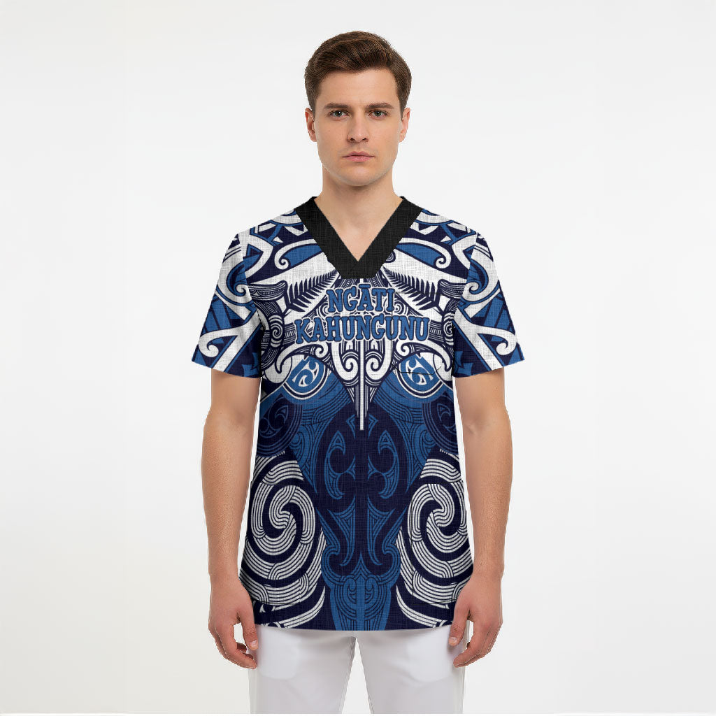 Personalised Maori Ngati Kahungunu Scrub Top Silver Fern Kowhaiwhai Art LT01 - Polynesian Pride