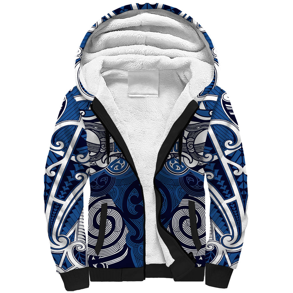 Personalised Maori Ngati Kahungunu Sherpa Hoodie Silver Fern Kowhaiwhai Art LT01 Unisex Blue - Polynesian Pride