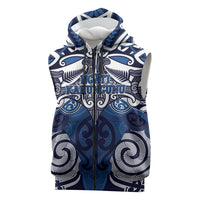 Personalised Maori Ngati Kahungunu Sleeveless Zip Hoodie Silver Fern Kowhaiwhai Art LT01 Blue - Polynesian Pride