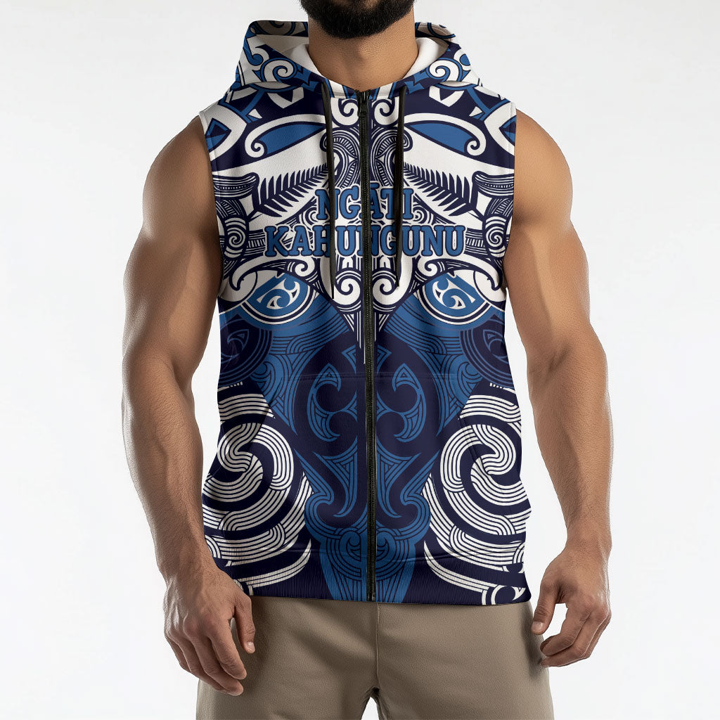 Personalised Maori Ngati Kahungunu Sleeveless Zip Hoodie Silver Fern Kowhaiwhai Art LT01 - Polynesian Pride