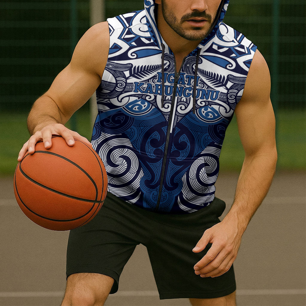 Personalised Maori Ngati Kahungunu Sleeveless Zip Hoodie Silver Fern Kowhaiwhai Art LT01 - Polynesian Pride