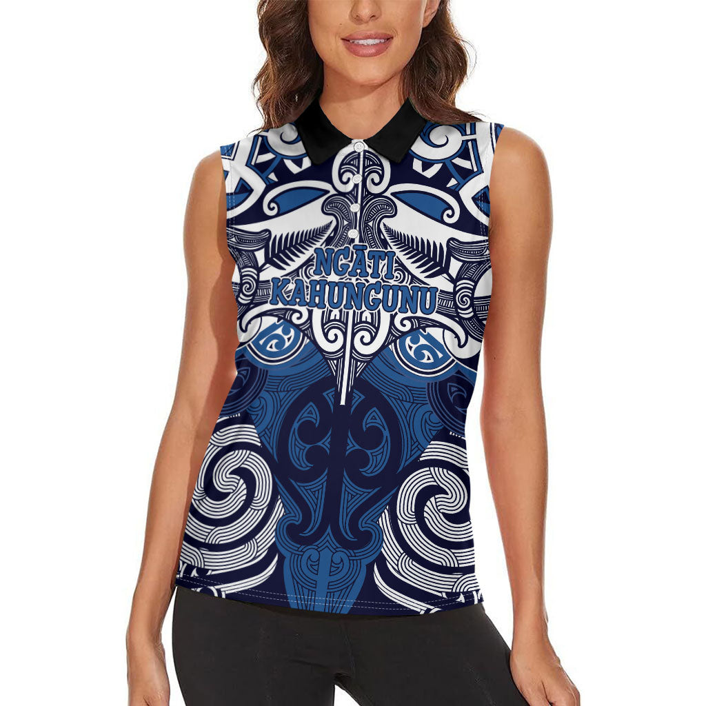 Personalised Maori Ngati Kahungunu Women Sleeveless Polo Shirt Silver Fern Kowhaiwhai Art LT01 - Polynesian Pride