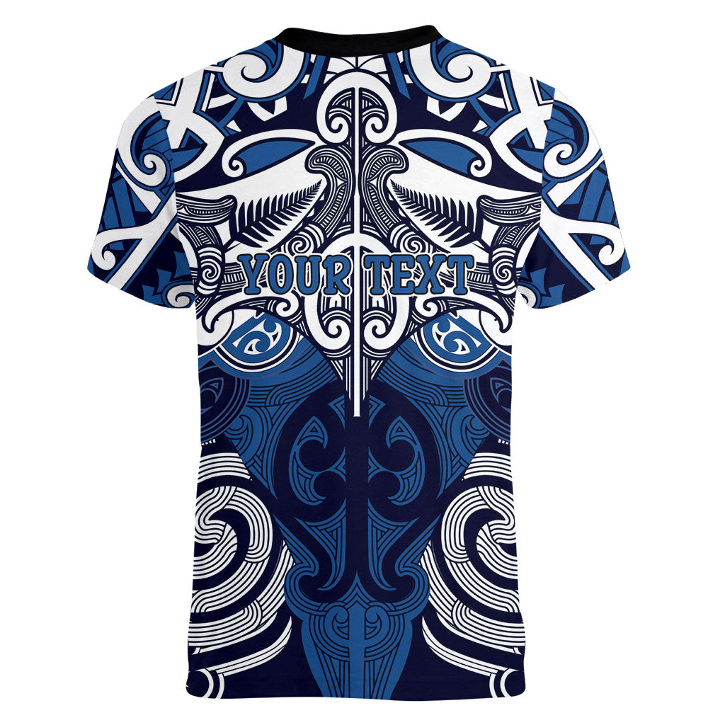 Personalised Maori Ngati Kahungunu Women V-Neck T-Shirt Silver Fern Kowhaiwhai Art LT01 - Polynesian Pride
