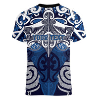 Personalised Maori Ngati Kahungunu Women V-Neck T-Shirt Silver Fern Kowhaiwhai Art LT01 - Polynesian Pride