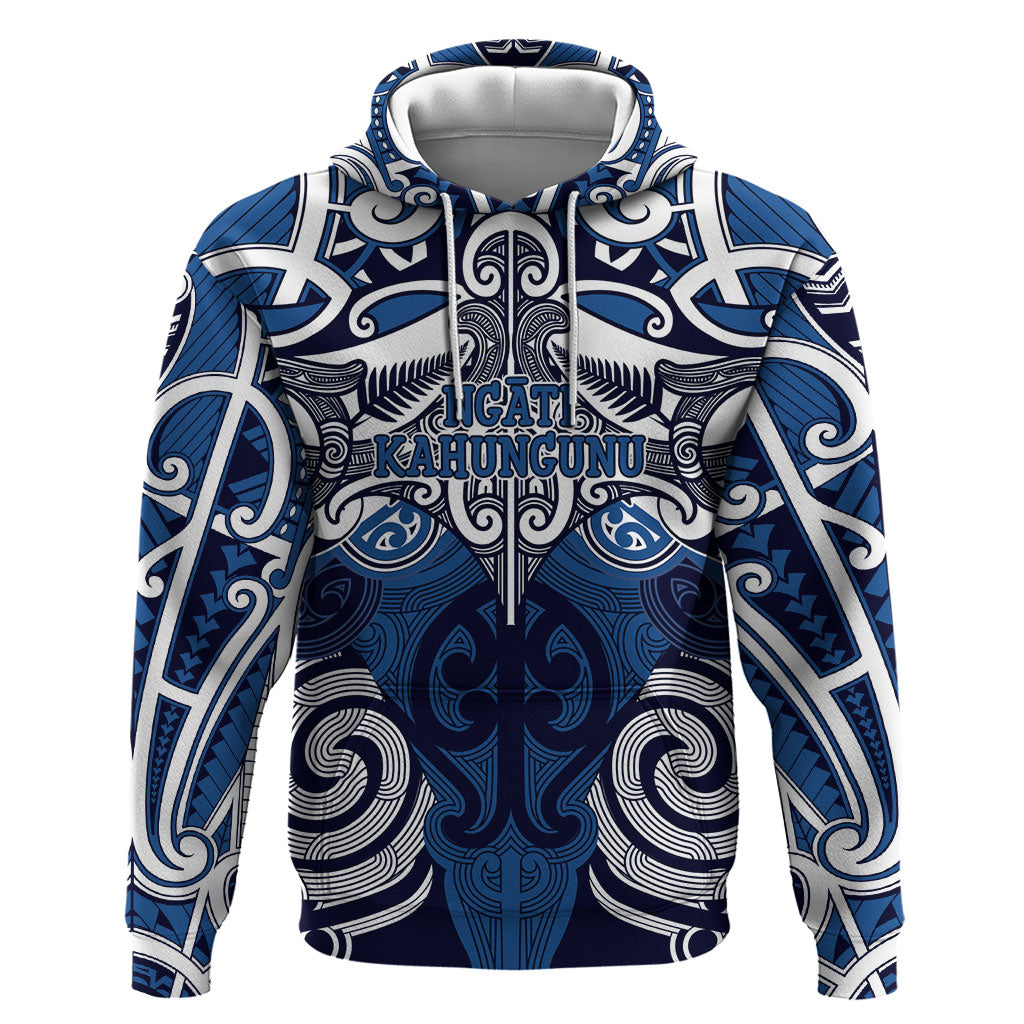 Personalised Maori Ngati Kahungunu Zip Hoodie Silver Fern Kowhaiwhai Art LT01 Pullover Hoodie Blue - Polynesian Pride
