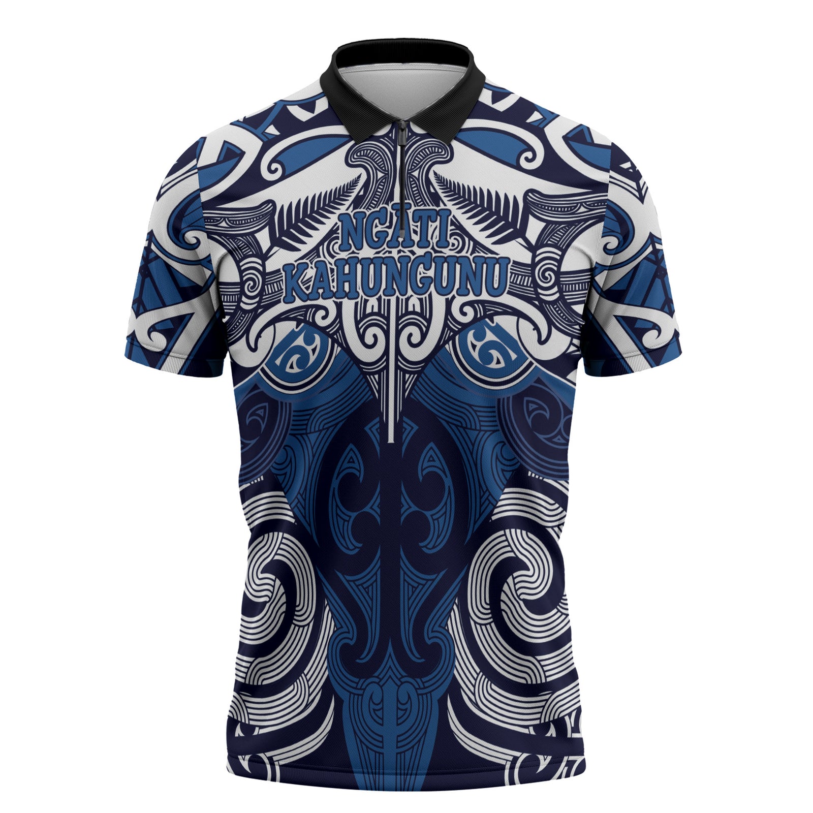 Personalised Maori Ngati Kahungunu Zipper Polo Shirt Silver Fern Kowhaiwhai Art LT01 Blue - Polynesian Pride