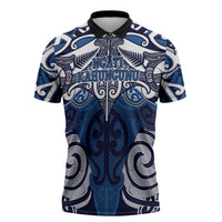Personalised Maori Ngati Kahungunu Zipper Polo Shirt Silver Fern Kowhaiwhai Art LT01 Blue - Polynesian Pride