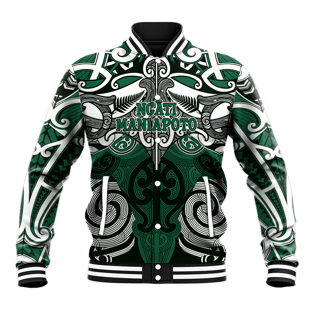 Personalised Maori Ngati Maniapoto Baseball Jacket Silver Fern Kowhaiwhai Art LT01 Unisex Green - Polynesian Pride