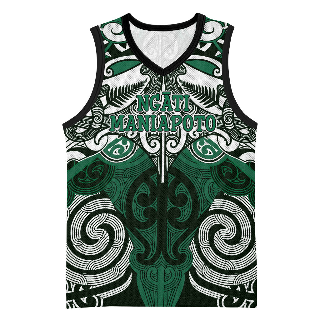Personalised Maori Ngati Maniapoto Basketball Jersey Silver Fern Kowhaiwhai Art LT01 Unisex Green - Polynesian Pride