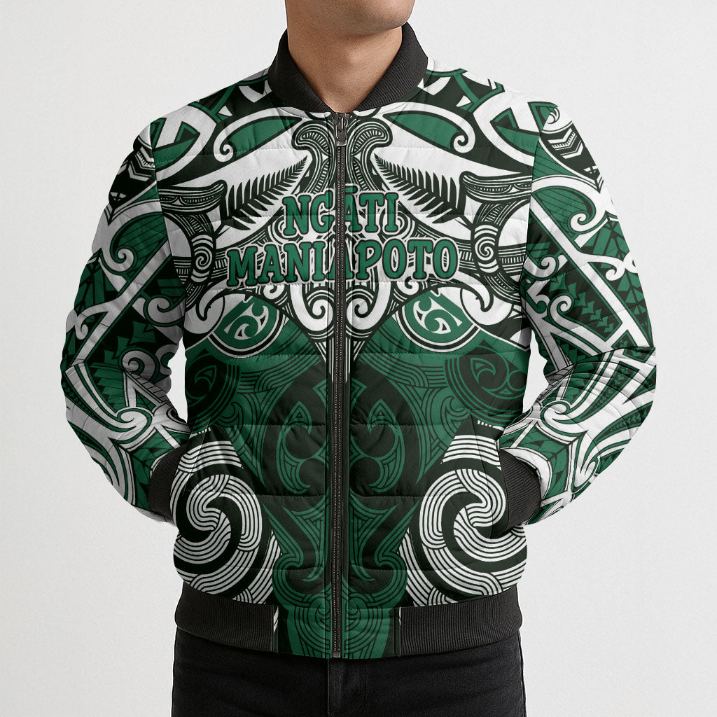 Personalised Maori Ngati Maniapoto Bomber Puffer Jacket Silver Fern Kowhaiwhai Art LT01 - Polynesian Pride