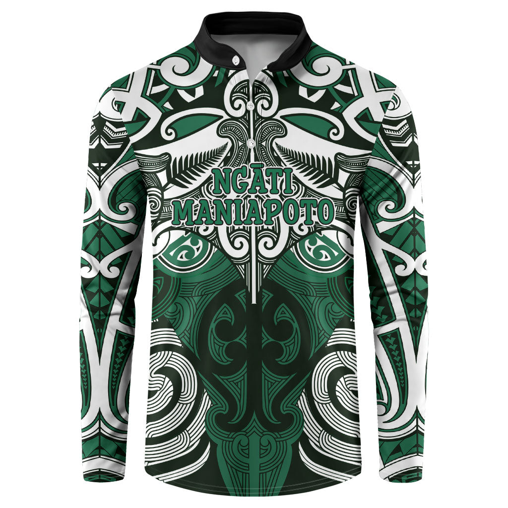 Personalised Maori Ngati Maniapoto Button Sweatshirt Silver Fern Kowhaiwhai Art LT01 Green - Polynesian Pride