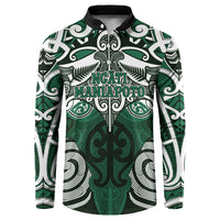 Personalised Maori Ngati Maniapoto Button Sweatshirt Silver Fern Kowhaiwhai Art LT01 Green - Polynesian Pride