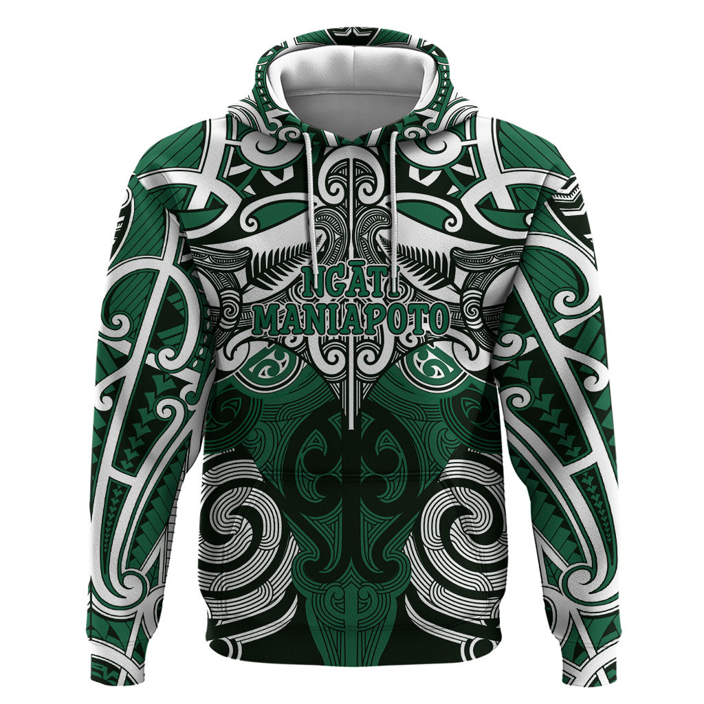 Personalised Maori Ngati Maniapoto Hoodie Silver Fern Kowhaiwhai Art LT01 Pullover Hoodie Green - Polynesian Pride