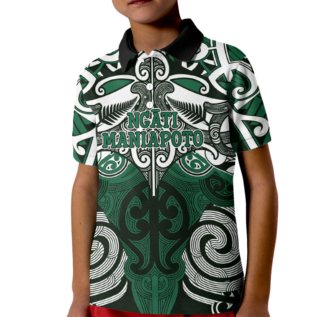 Personalised Maori Ngati Maniapoto Kid Polo Shirt Silver Fern Kowhaiwhai Art LT01 Kid Green - Polynesian Pride