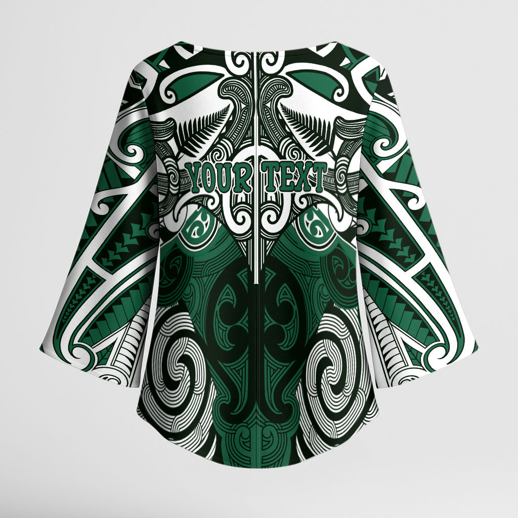 Personalised Maori Ngati Maniapoto Kimono Sleeve Blouse Silver Fern Kowhaiwhai Art LT01 - Polynesian Pride