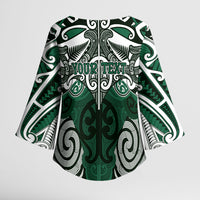 Personalised Maori Ngati Maniapoto Kimono Sleeve Blouse Silver Fern Kowhaiwhai Art LT01 - Polynesian Pride