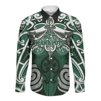 Personalised Maori Ngati Maniapoto Long Sleeve Button Shirt Silver Fern Kowhaiwhai Art LT01 Unisex Green - Polynesian Pride