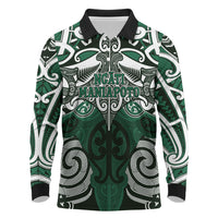 Personalised Maori Ngati Maniapoto Long Sleeve Polo Shirt Silver Fern Kowhaiwhai Art LT01 Green - Polynesian Pride