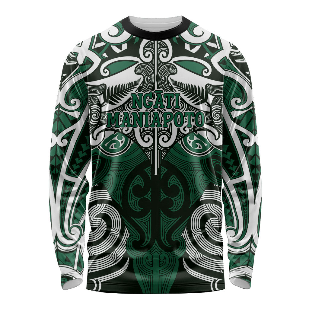 Personalised Maori Ngati Maniapoto Long Sleeve Shirt Silver Fern Kowhaiwhai Art LT01 Unisex Green - Polynesian Pride
